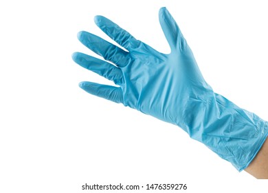 Disposable Nitrile Latex Gloves With Hand Isolated On White Background