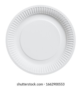 Disposable paper plate isolated on a white background, top view