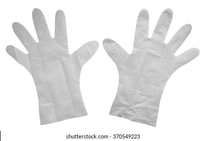 Disposable Plastic Gloves Isolated On White. Clipping Path Included.