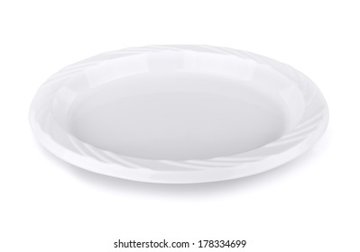 Disposable Plastic Plate Isolated On White