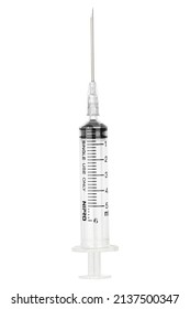 Disposable plastic syringe isolated on white background