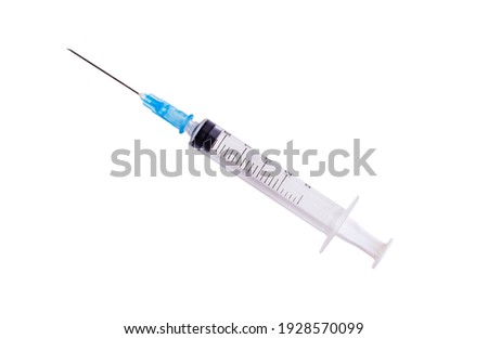 Disposable plastic syringe isolated on white.