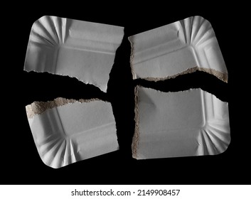 Disposable White Ripe Paper Plate, Pieces Isolated On Black 