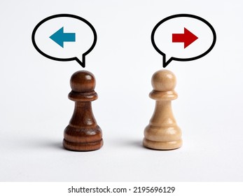 Dispute or discussion between two people about different ways. Family conflict, disagreement and divorce. Choosing separate ways.