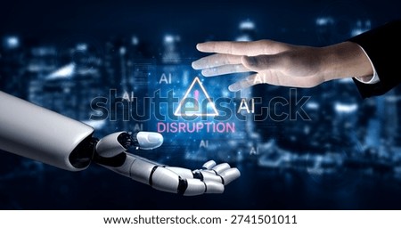 Disruption warning future of work, featuring AI agents replacing human jobs. Represents labor unemployment, corporate automation cost shift, and need for new career reskilling and upskilling. Corpus