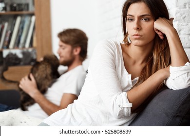 Dissapointed beautiful brunette girl in quarrel with her boyfriend background. - Shutterstock ID 525808639