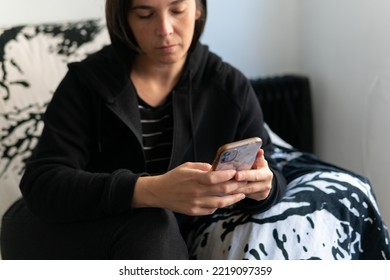 Dissapointed White Woman Writing Some Serious Words On A Text Message