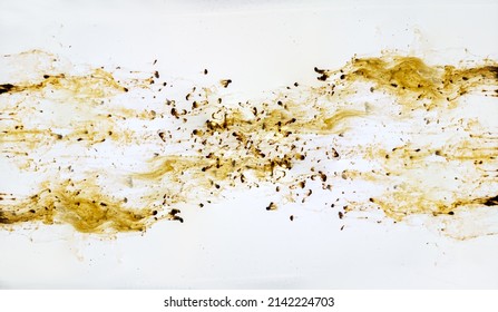 dissolution of Instant coffee, brown on white with copy space. Abstract background with place for text. selective focus, horizontal
