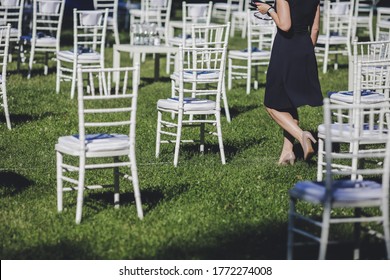 Distance Between Chairs At A Garden Event For Social Distancing During The Covid-19 Outbreak.