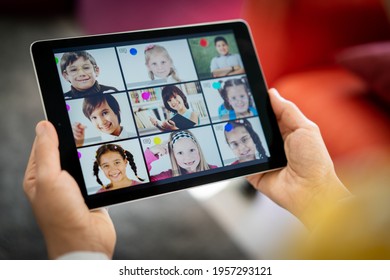 Distance Learning School Children Online On The Screen