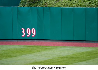 Distance Marker On Outfield Wall
