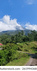 From a distance, Mount Merapi presents a formidable and awe-inspiring sight