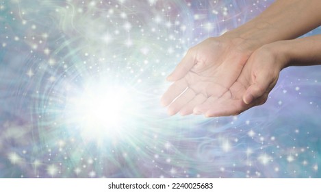 Distant Healer sending High Vibrational Vortex Healing - pale blue background with vortexing white light, scattered sparkles and copy space on left side
 - Shutterstock ID 2240025683