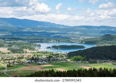 distant high angle view at lake Faak in the Austrian region of Carinthia