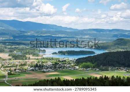 distant high angle view at lake Faak in the Austrian region of Carinthia