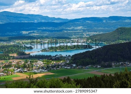 distant high angle view at lake Faak in the Austrian region of Carinthia