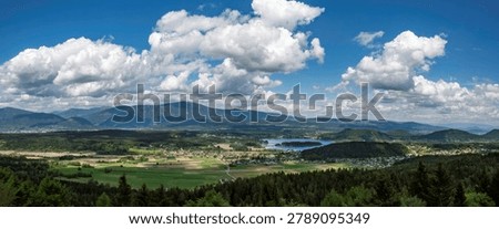 distant high angle view at lake Faak in the Austrian region of Carinthia