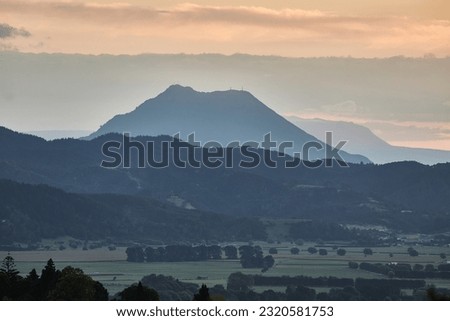 Distant landscape view with hill and mt. Putauaki from Whakatane, New Zealand