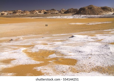 Distant Landscape In White Desert National Park With Sandstone Rock Formations On Travel Trek From Luxor To Alexandria In Egypt, Sub Saharan Africa