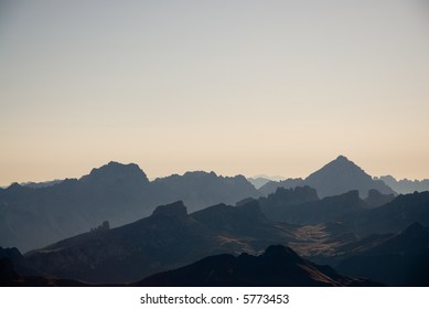 Distant mountain range in dolomite alps.