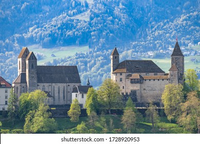 Distant view of the 13th century Rapperswil castle and St. John's Church, Rapperswil-Jona, St. Gallen, Switzerland