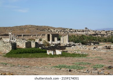 A Distant View Of The Archeological Ruins In Delos, Mykonos, Greece