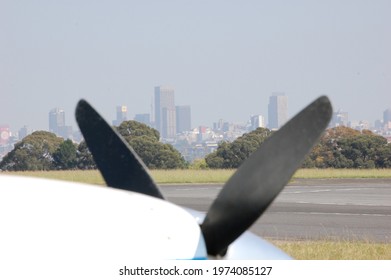 A Distant View Of Downtown Johannesburg From The Rand Airport In South Africa.  A Great Cityscape.