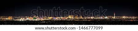 Distant view of Las Vegas skyline at night, panoramic background, city lights at night