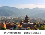 Distant view of Nyatapola Temple in Taumadhi Square, the tallest temple standing tall in an ancient city of Bhaktapur, a UNESCO World Heritage site located in the Kathmandu Valley, Nepal.