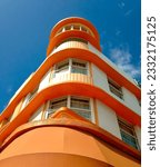 The distinctive art deco historic district architecture and color patterns of Miami Beach - South Beach Florida on Ocean Drive.