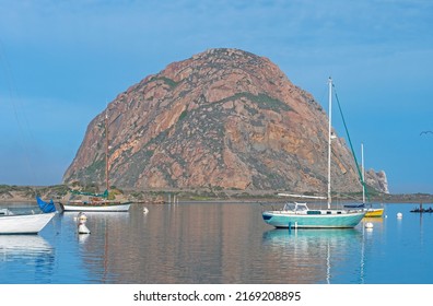 Distinctive Rock by a Idyllic Harbor on Morro Bay, California
