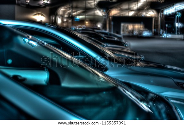 distorted image of cars in\
parking lot