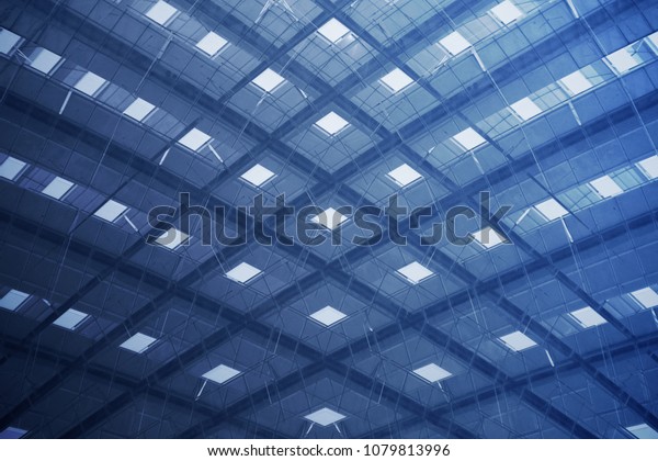 Distorted Photo Dropped Ceiling Modern Architecture Stock Photo