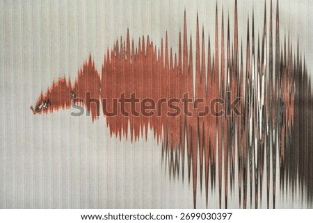 Distorted red waveform created from photocopy art technique
