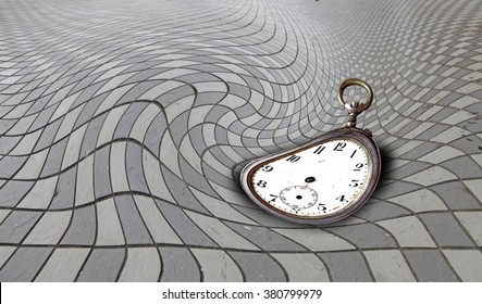 A Distorted Timeless Clock On A Swirling Checker Board For The Concept Of Time Warp.
