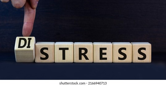 Distress or stress symbol. Turned the wooden cube and changed the concept word Distress to Stress. Beautiful grey table grey background, copy space. Psychlogical and stress or distress concept. - Shutterstock ID 2166940713