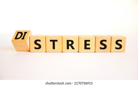 Distress or stress symbol. Turned the wooden cube and changed the concept word Distress to Stress. Beautiful white table white background, copy space. Psychlogical and stress or distress concept. - Shutterstock ID 2170736915