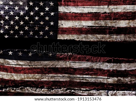 Distressed American flag split in half 