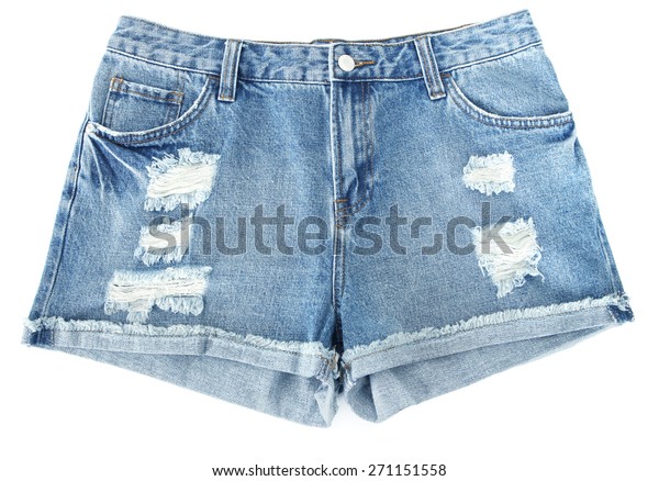 Distressed Denim Shorts Ripped On White Stock Photo (Edit Now) 271151558