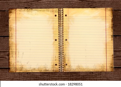 Distressed Lined School Paper In A Binder On Grunge Background