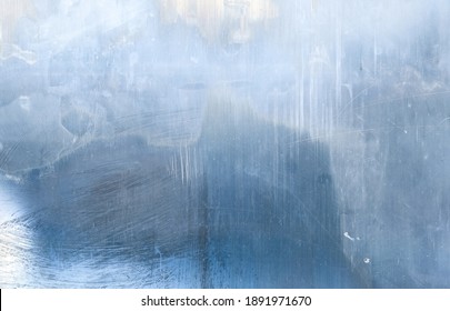 Distressed overlay. Weathered glass. Blue layer with white smeared stains dust scratches defect. Faded window surface with noise effect for photo editor. - Shutterstock ID 1891971670