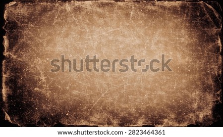 Distressed parchment background showcasing a worn scratched surface with a warm sepia hue. Ideal for historical document replication or rustic branding elements.