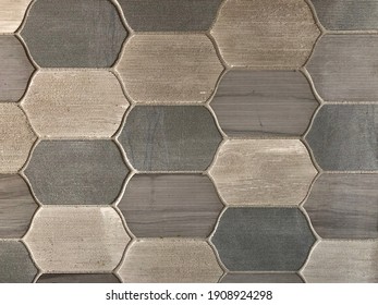 Distressed Stone Multicolor Geometric Ceramic Textured Tile In Honeycomb Pattern As Background, Backsplash Or Graphic Resources