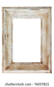 Distressed White Painted Picture Frame, Isolated On White Background.
