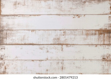 Distressed White Wood Texture Background. Rustic Shabby Chic Horizontal Painted Planks with Worn Paint.