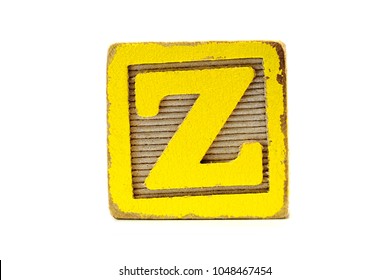 Distressed Wooden Yellow Toy Block, Letter Z