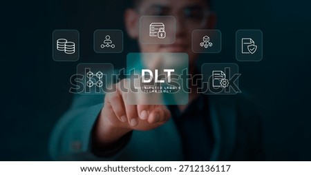 Distributed ledger technology (DLT) illustration showing secure records, interconnected nodes and digital verification processes that support transparent data sharing across decentralized networks.