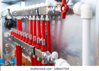 Distributor of central heating. Pipes on Central Heating Distributor