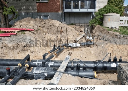 district heating system pipeline and replacement of old pipes work site, Finland