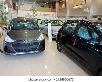 District Katni, Madhya Pradesh, India - February 10, 2020: Latest Hyundai Car Model Displayed At Automobile Showroom. 